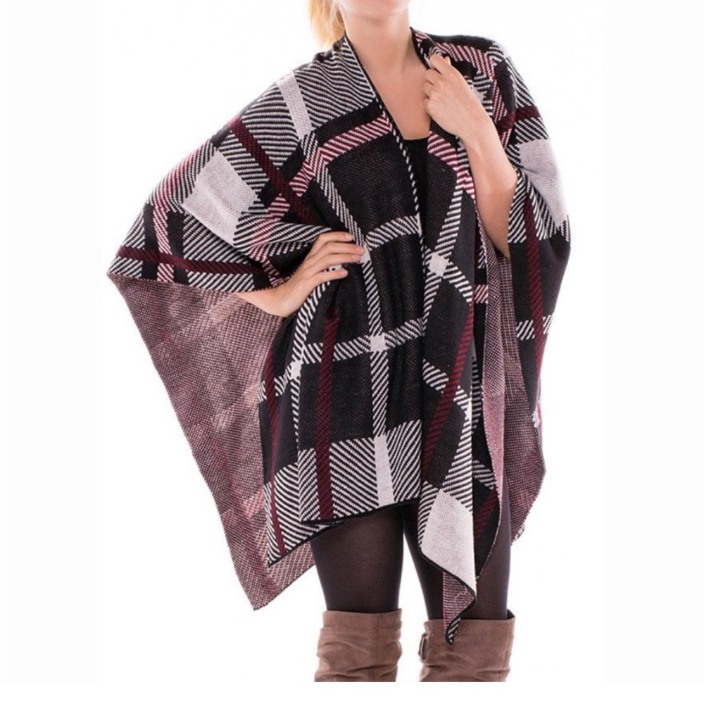Plaid Open Front Poncho